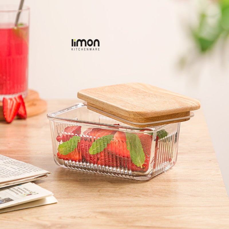 Limon Glass Container Set With Wood Cap