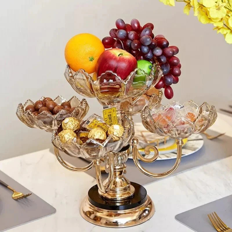 Elegant 2 Layer Crystal Glass dried Fruit Tray Luxurious Metal Design For Home Hospitality