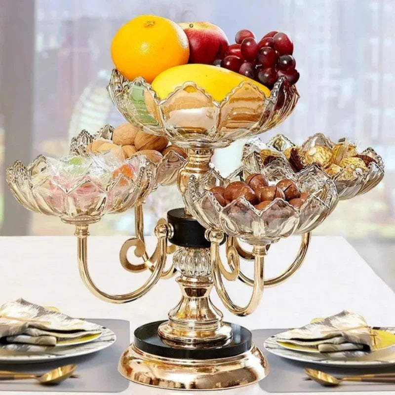 Elegant 2 Layer Crystal Glass dried Fruit Tray Luxurious Metal Design For Home Hospitality