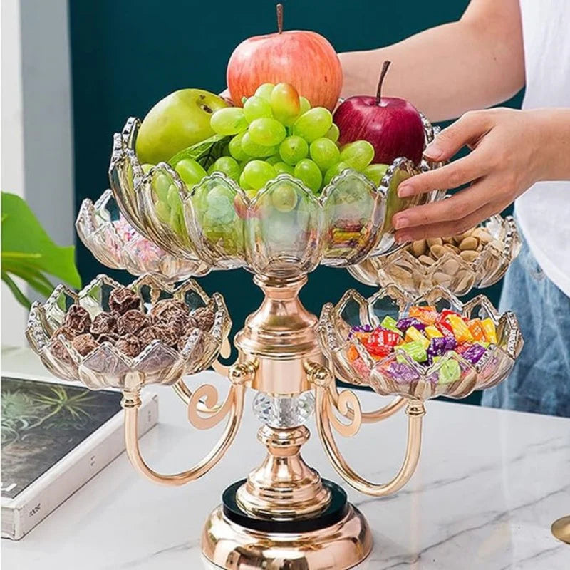 Elegant 2 Layer Crystal Glass dried Fruit Tray Luxurious Metal Design For Home Hospitality