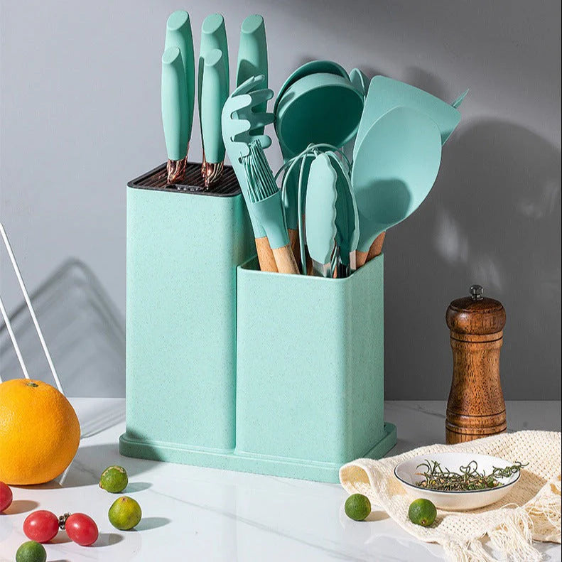 19 Pcs Silicon Cooking Knife Set With Board Random Colors