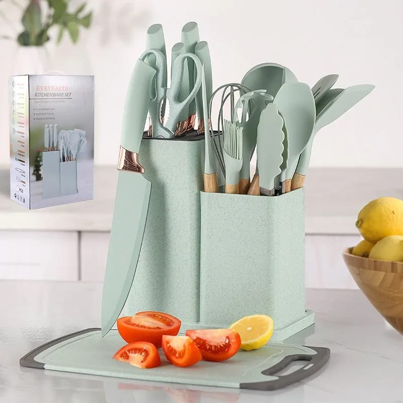 19 Pcs Silicon Cooking Knife Set With Board Random Colors