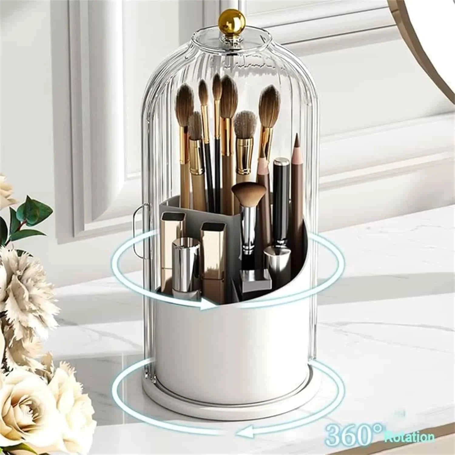 Elegant Luxury 360 Rotatable Makeup Cosmetic Brush Holder Organizer Storage Box