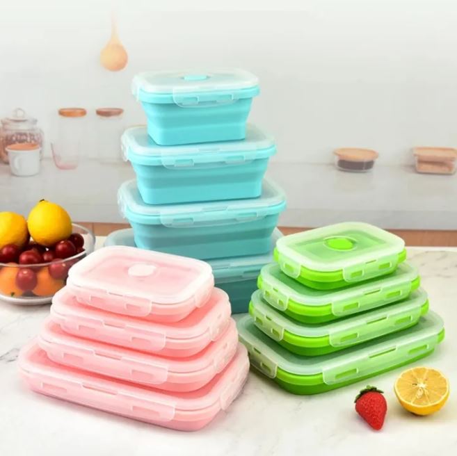 4 Piece Stackable Silicone Collapsible Lunch Box Set With Lids