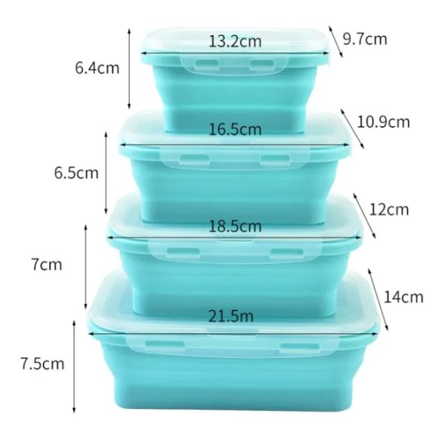 4 Piece Stackable Silicone Collapsible Lunch Box Set With Lids