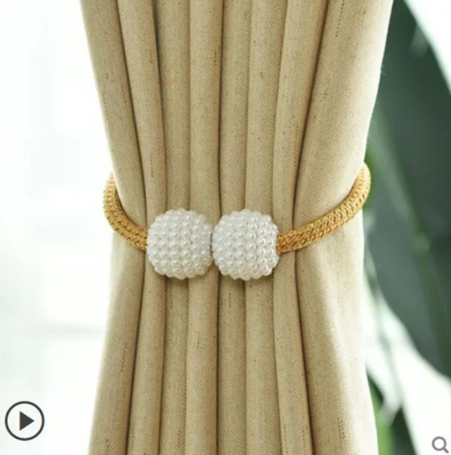 2pcs Magnetic Pearl Curtain Tiebacks Braided Rope Holders