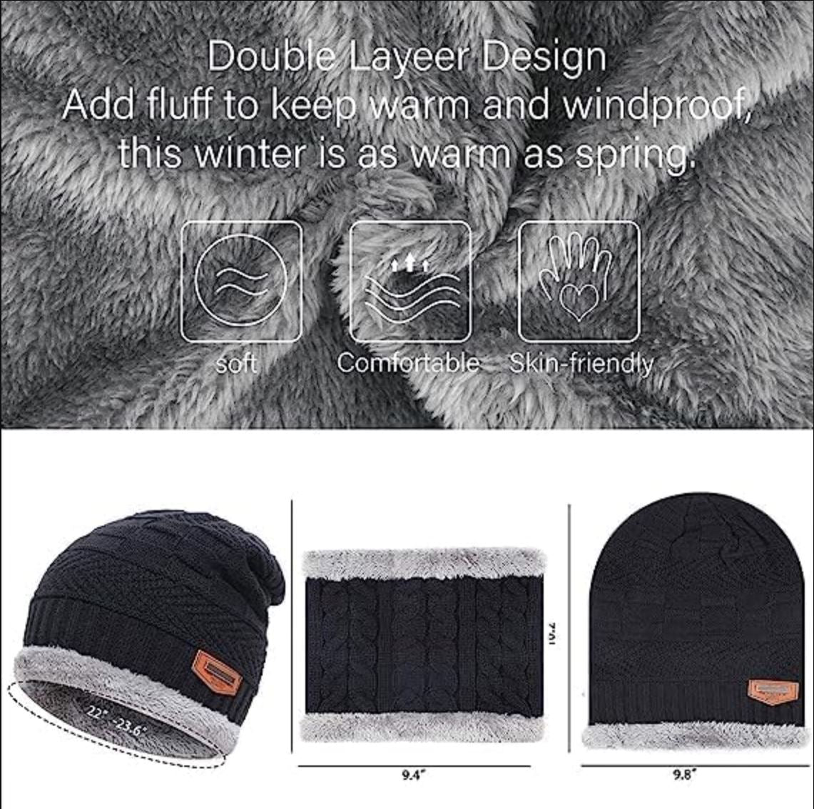 Winter Cap And Neck Elastic Knitting Thick Fleece Warm Woolen Beanie Cap 2-piece