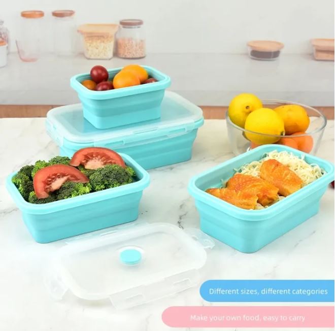 4 Piece Stackable Silicone Collapsible Lunch Box Set With Lids