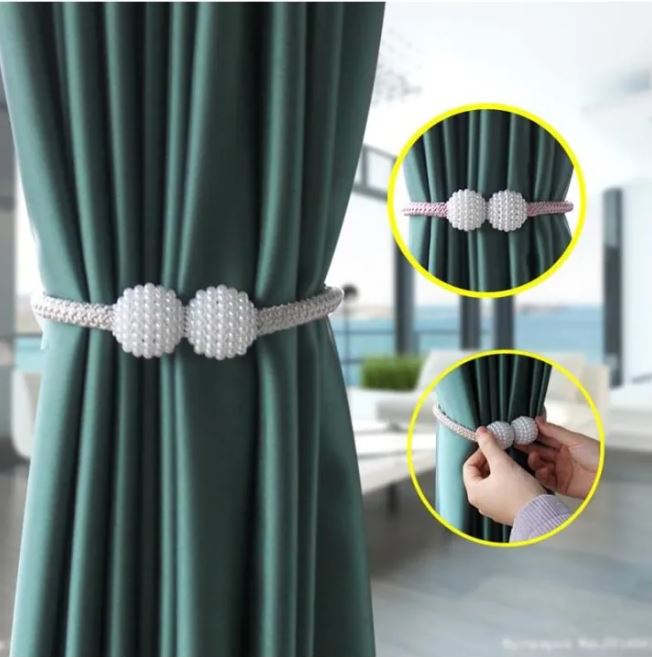 2pcs Magnetic Pearl Curtain Tiebacks Braided Rope Holders